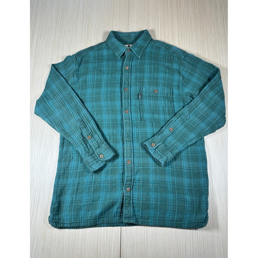 Vintage Woolrich Shirt Mens Medium Green Plaid Collared Long‎ Sleeve Button-Up